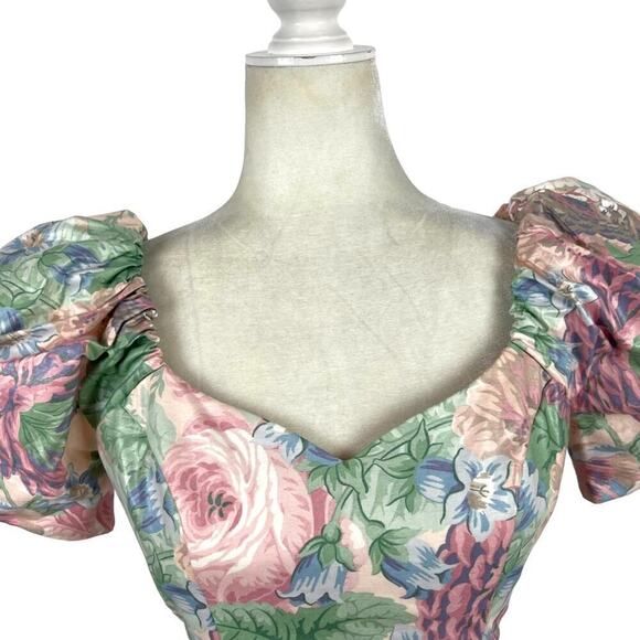 Vintage House of Bianchi Floral Victorian Prairie Midi Puff Sleeve Corset Dress - Picture 4 of 15